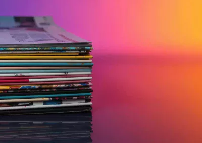 Stack of colorful magazines
